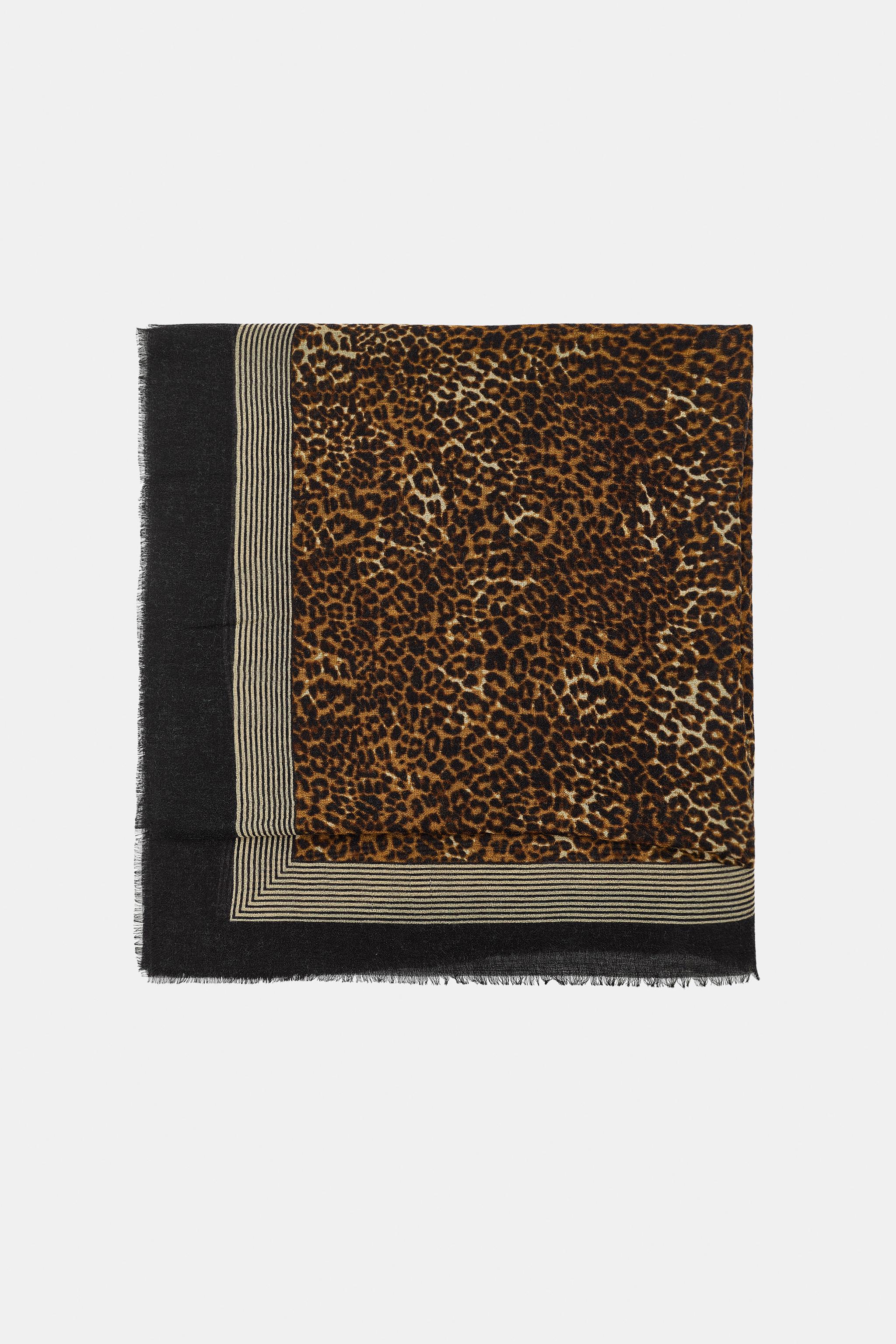 WOOL-BLEND ANIMAL-PRINT STRIPED SCARF